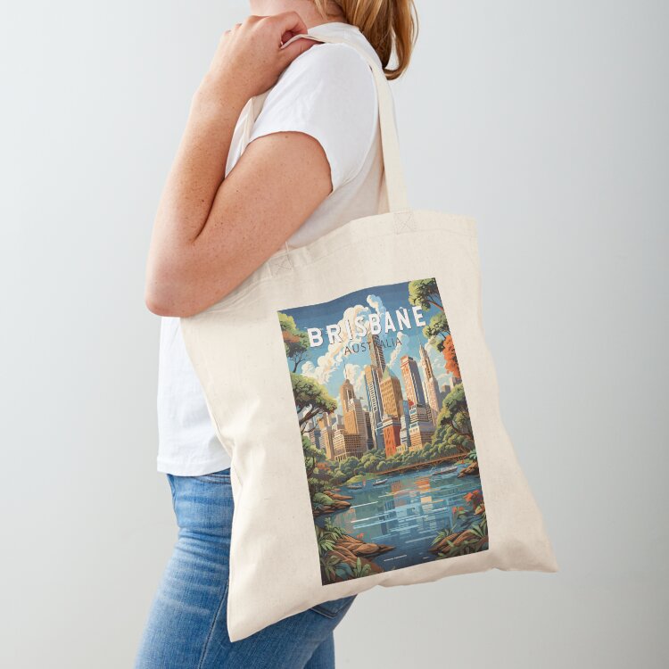 Women Bags Australia - Brisbane Australia Travel Art Vintage Tote